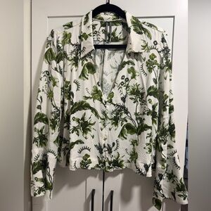 Anthropologie Floral Green and White Women's Top